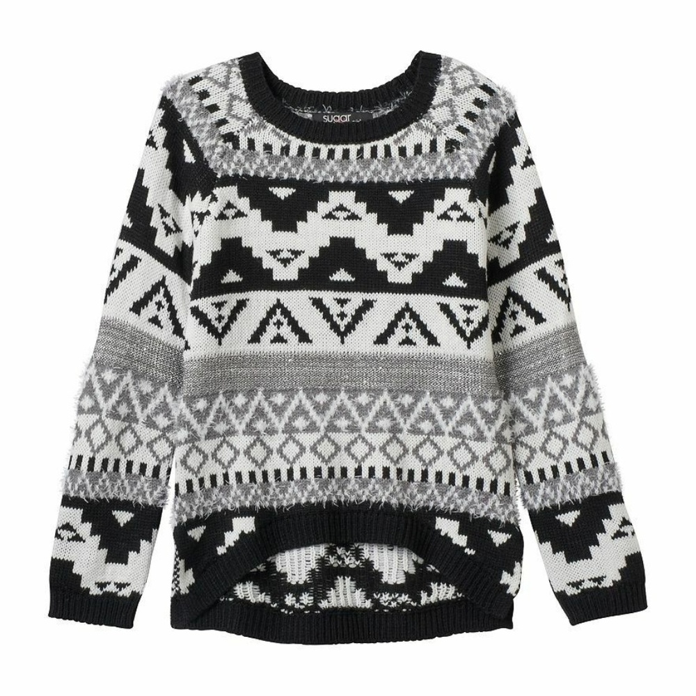 Sugar Rush Black and Ivory Patterned Sweater